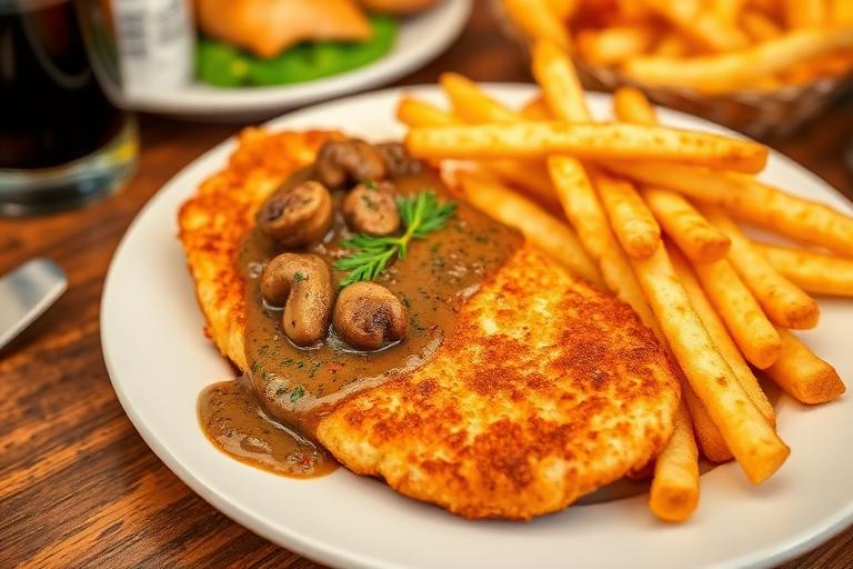 Schnitzel met champignonsaus